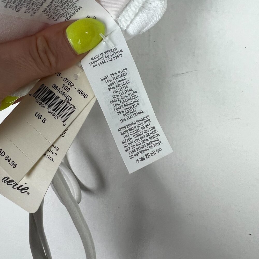 NWT Aerie Perky Triangle Bikini Top Embroidered Floral Ruffle White Size Small S - Picture 9 of 9